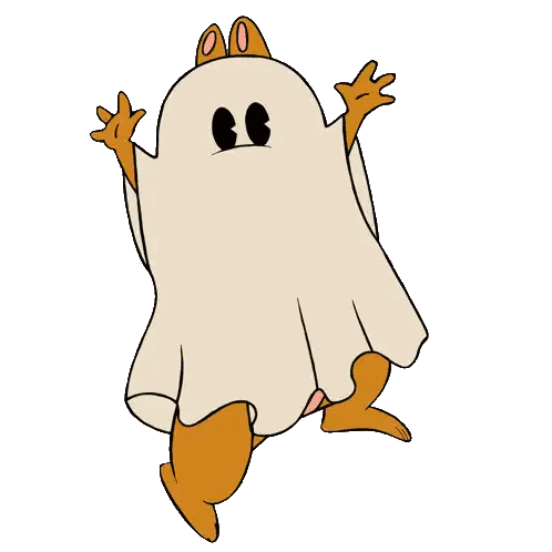 a cartoon drawing of a ghost with ears and feet