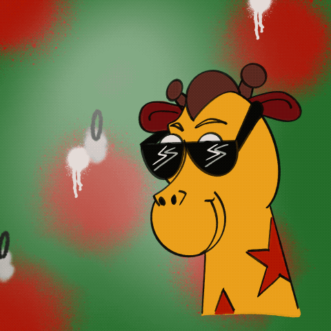 A Cartoon Drawing Of A Giraffe Wearing Sunglasses And A Red Star GIF