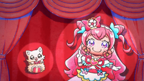 A Cartoon Drawing Of A Girl And A Cat On Stage GIF