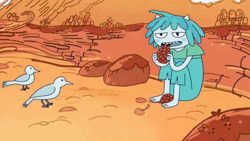 A Cartoon Drawing Of A Girl Eating A Pine Cone GIF