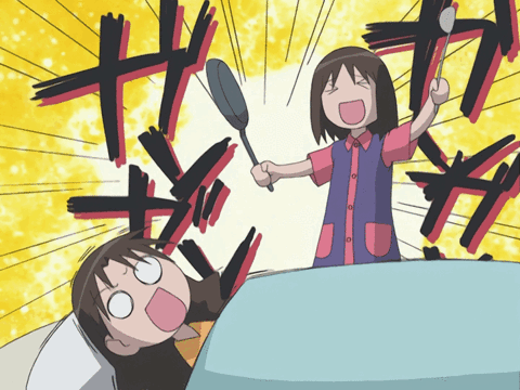 A Cartoon Drawing Of A Girl Holding A Pan GIF