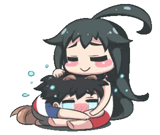 a cartoon drawing of a girl hugging a boy