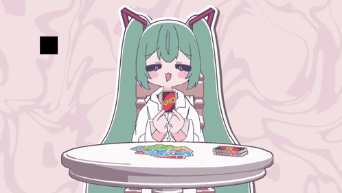 A Cartoon Drawing Of A Girl Playing A Game Of Uno GIF