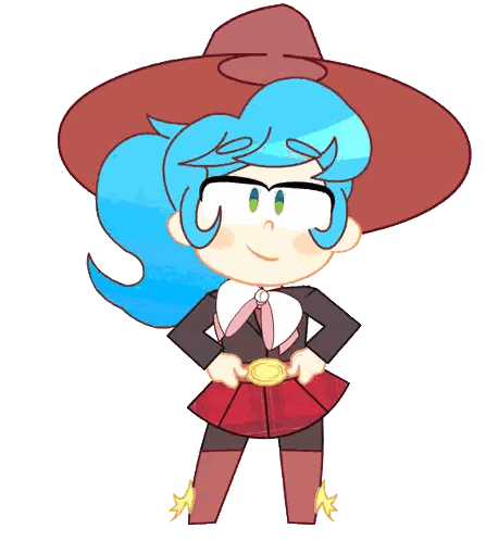 a cartoon drawing of a girl wearing a cowboy hat and glasses