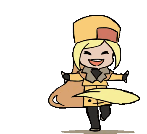 a cartoon drawing of a girl wearing a yellow hat and a yellow jacket