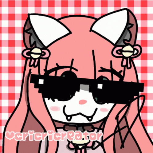 A Cartoon Drawing Of A Girl Wearing Sunglasses And A Checkered Background With The Words Verifiercreator On The Bottom GIF