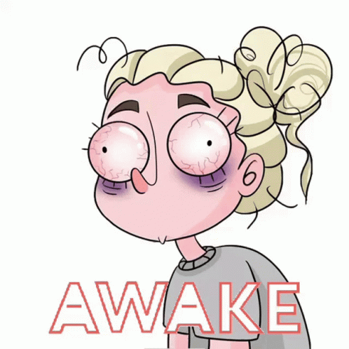 A Cartoon Drawing Of A Girl With A Black Eye And The Word Awake Behind Her GIF