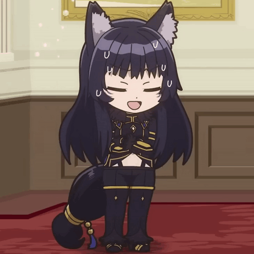 A Cartoon Drawing Of A Girl With A Cat Ear And Black Hair GIF