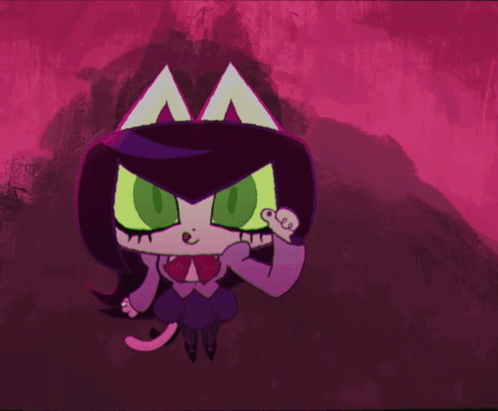 A Cartoon Drawing Of A Girl With A Cat Ear And Green Eyes GIF