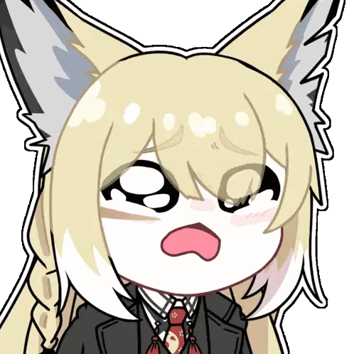 a cartoon drawing of a girl with a fox 's ears making a sad face