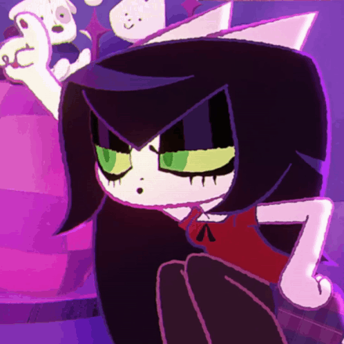 A Cartoon Drawing Of A Girl With A Purple Background GIF