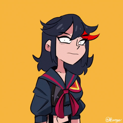 A Cartoon Drawing Of A Girl With A Red Stripe On Her Hair GIF