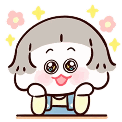 a cartoon drawing of a girl with big eyes and flowers around her head