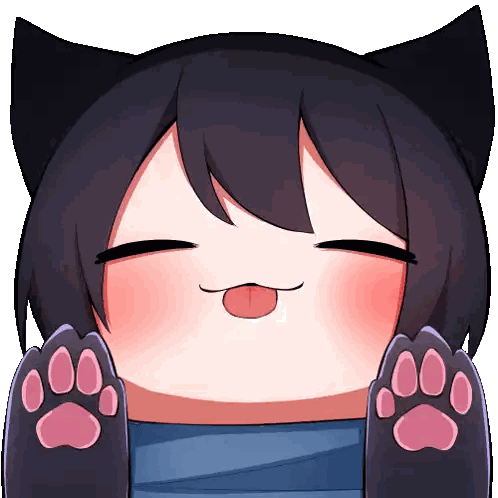 a cartoon drawing of a girl with black ears and pink paws
