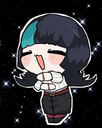 A Cartoon Drawing Of A Girl With Black Hair And Blue Highlights GIF