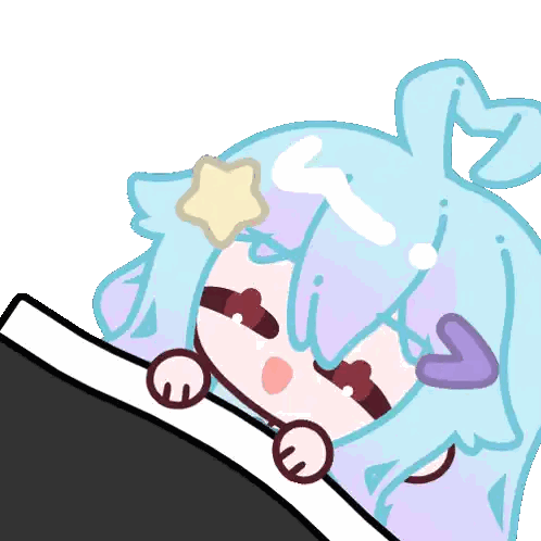 a cartoon drawing of a girl with blue hair and a star on her forehead