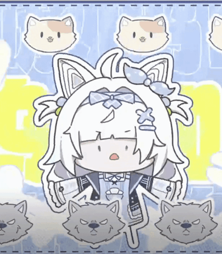 A Cartoon Drawing Of A Girl With Cat Ears And A Bow GIF