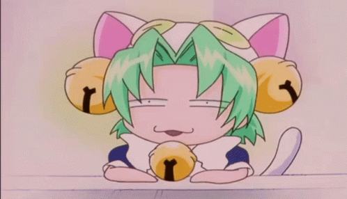A Cartoon Drawing Of A Girl With Green Hair And Cat Ears GIF