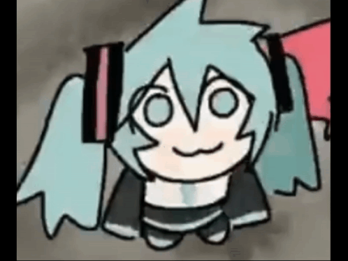 A Cartoon Drawing Of A Girl With Headphones And A Red Bow On Her Head . GIF