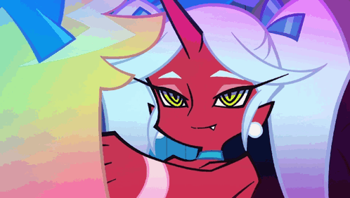 a cartoon drawing of a girl with horns and fangs