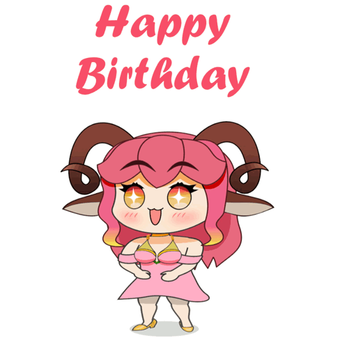 A Cartoon Drawing Of A Girl With Horns And The Words Happy Birthday GIF