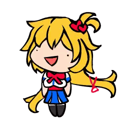 a cartoon drawing of a girl with long blonde hair and a red bow in her hair