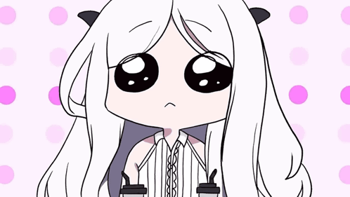 A Cartoon Drawing Of A Girl With Long White Hair And Black Eyes GIF
