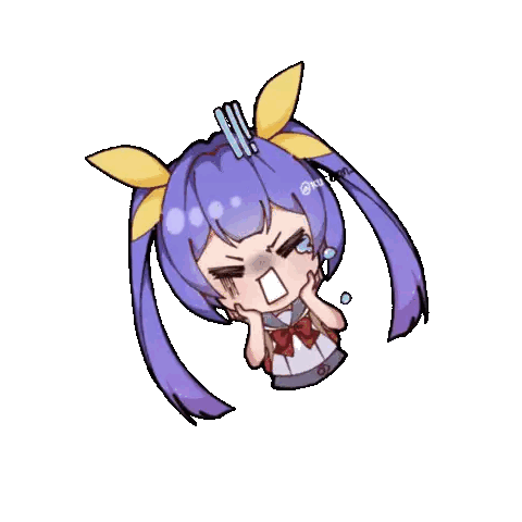 a cartoon drawing of a girl with purple hair and yellow bows