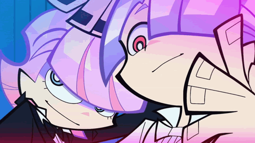 A Cartoon Drawing Of A Girl With Purple Hair GIF
