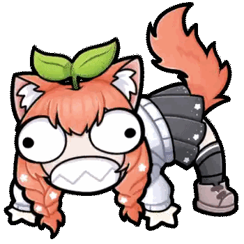 a cartoon drawing of a girl with red hair and a green leaf on her head