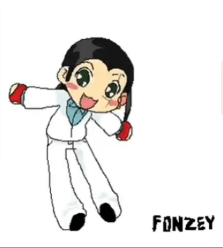 A Cartoon Drawing Of A Girl With The Name Fonzey On The Bottom GIF