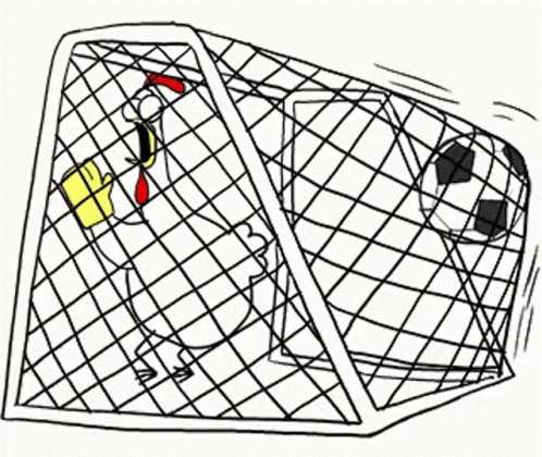 A Cartoon Drawing Of A Goal With A Soccer Ball Coming Out Of It GIF