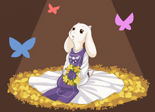 A Cartoon Drawing Of A Goat Holding Flowers GIF
