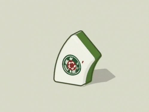 A Cartoon Drawing Of A Green And White Piece Of Mahjong With Chinese Writing On It . GIF