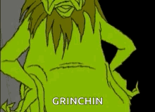A Cartoon Drawing Of A Green Monster Holding A Heart And The Word Grinchin GIF