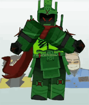 A Cartoon Drawing Of A Green Robot With A Red Scarf GIF