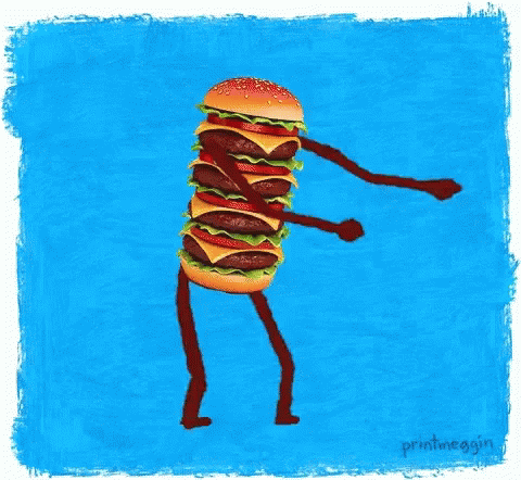 A Cartoon Drawing Of A Hamburger With Arms And Legs By Printmeakin GIF