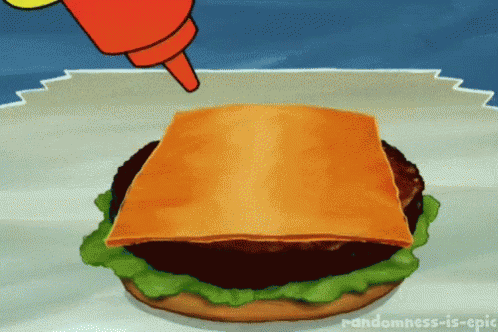 A Cartoon Drawing Of A Hamburger With Ketchup Being Poured On Top GIF