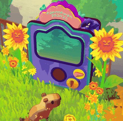A Cartoon Drawing Of A Hamster Standing Next To A Purple Device That Says " Hamster Channel " GIF