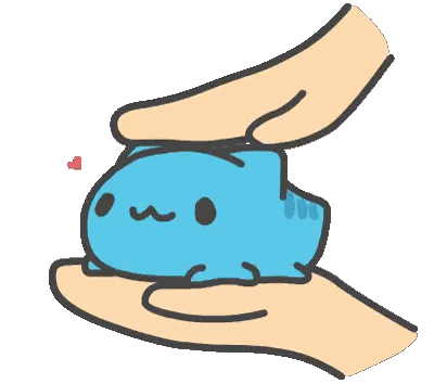 a cartoon drawing of a hand holding a blue cat