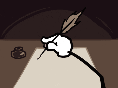 A Cartoon Drawing Of A Hand Holding A Feather Pen GIF