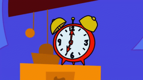 A Cartoon Drawing Of A Hand Holding A Red Alarm Clock With The Hands On The Numbers 9 And 12 GIF