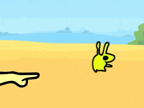 A Cartoon Drawing Of A Hand Pointing To A Yellow Rabbit GIF