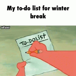 A Cartoon Drawing Of A Hand Writing A To-Do List For Winter Break GIF