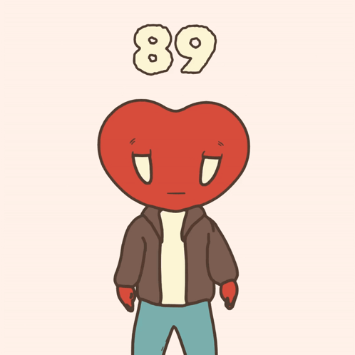 A Cartoon Drawing Of A Heart With The Number 89 Above It GIF