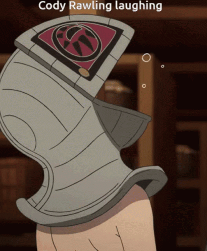 A Cartoon Drawing Of A Helmet With The Words Cody Rawling Laughing Above It GIF