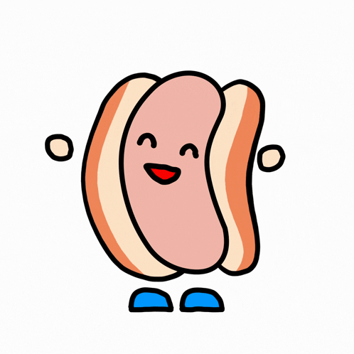 A Cartoon Drawing Of A Hot Dog With A Face GIF