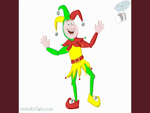 A Cartoon Drawing Of A Jester With The Words Created By Flight.co.uk Underneath GIF