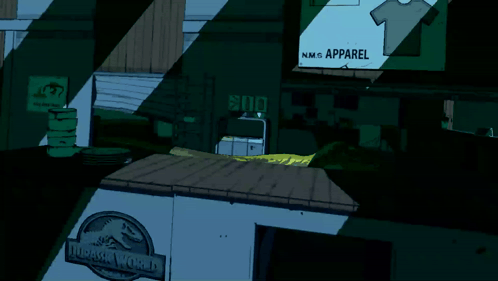 A Cartoon Drawing Of A Jurassic World Sign GIF