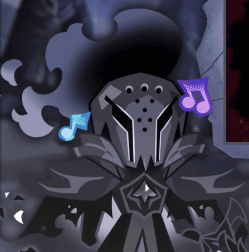 a cartoon drawing of a knight with a music note on his forehead